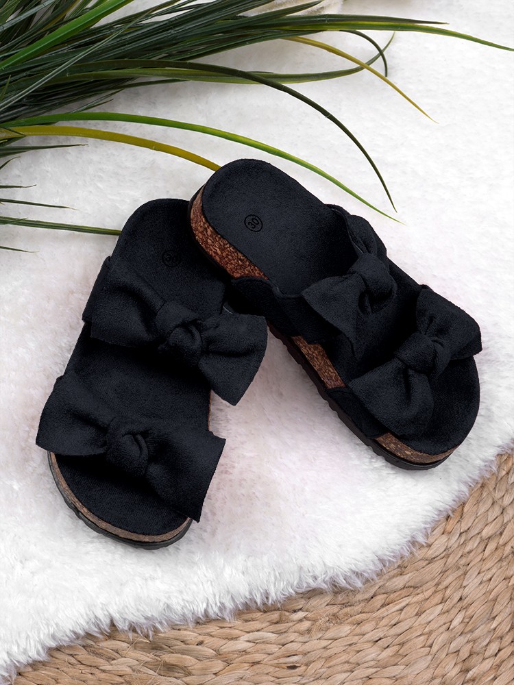 DOUBLE BOW BLACK SLIPPERS